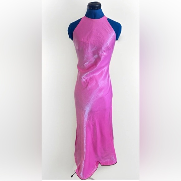 vintage 90s Y2K cache pink shiny maxi dress tie knot Size 4 *Flaws - Picture 3 of 14